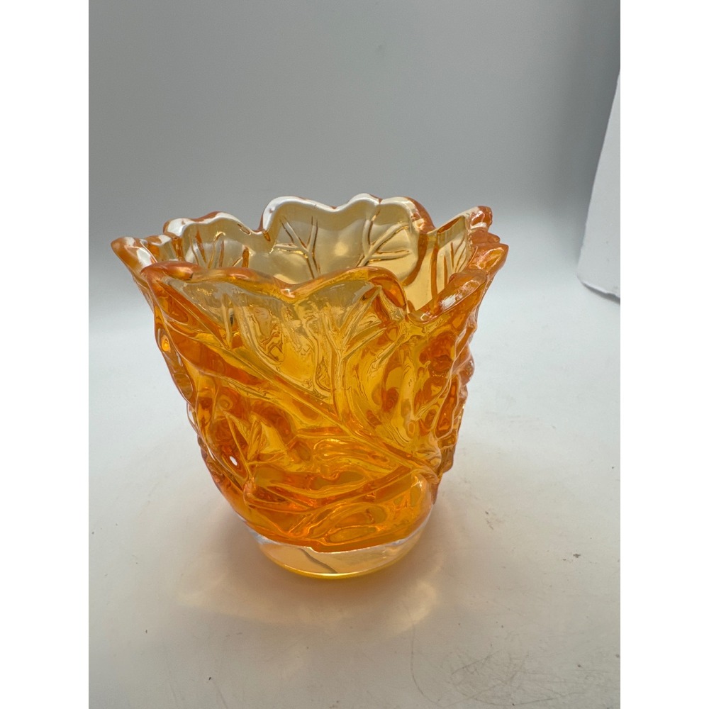 Amber Glass‎ Leaf Design Votive Holder Candle Accent Decor
